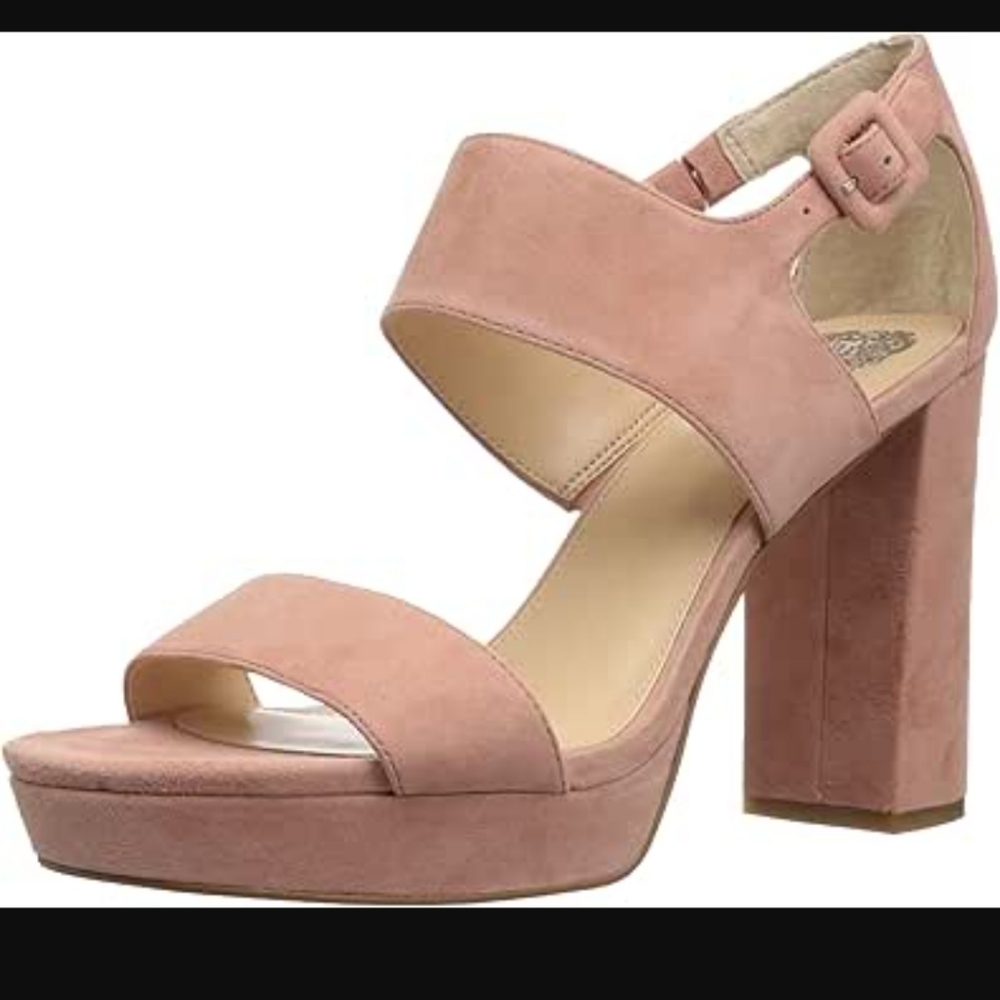 Vince Camuto Jayvid Two-Piece Block Heeled Sandals baby pink suede leather 8.5